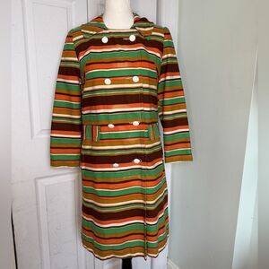 1960s Mod Twiggy Groovy Orange, Green, White and Brown Full-length Coat